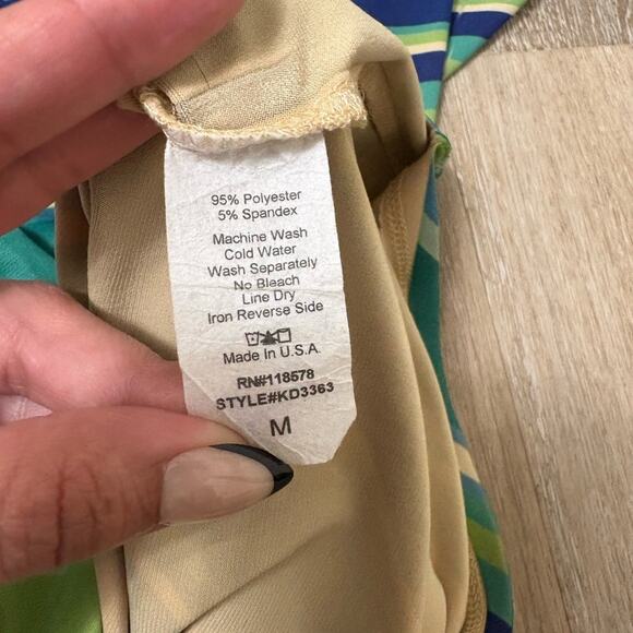 Fresh Of LA Green and Blue Striped Maxi V-Neck  Women's Dress Medium - Picture 5 of 5